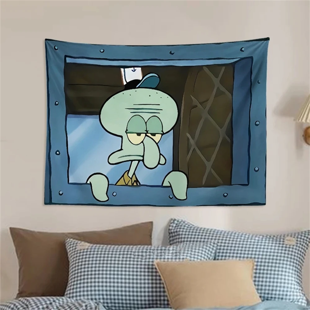 Octopus Brother SpongeBob SquarePants Cartoon Hanging Cloth Bedroom Wall Decoration Background Cloth Cute and Funny Tapestry