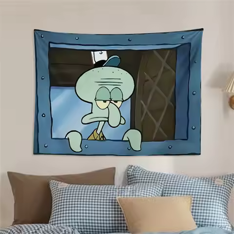 Potdemiel SpongeBob Octopus Brother Cartoon Hanging Cloth Bedroom Wall Decoration Background Cloth Cute and Funny Tapestry