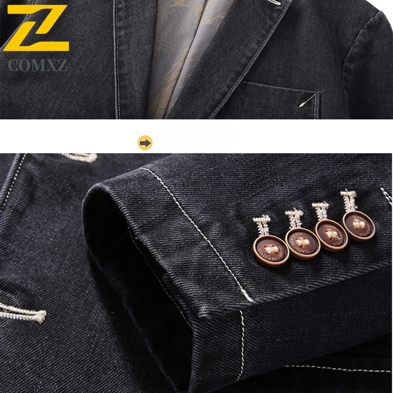 2025 Autumn Jacket Men's South Korea Brand Black V Collar Denim Jacket Fashion Clothing Male Business Retro Windproof Denim Coat