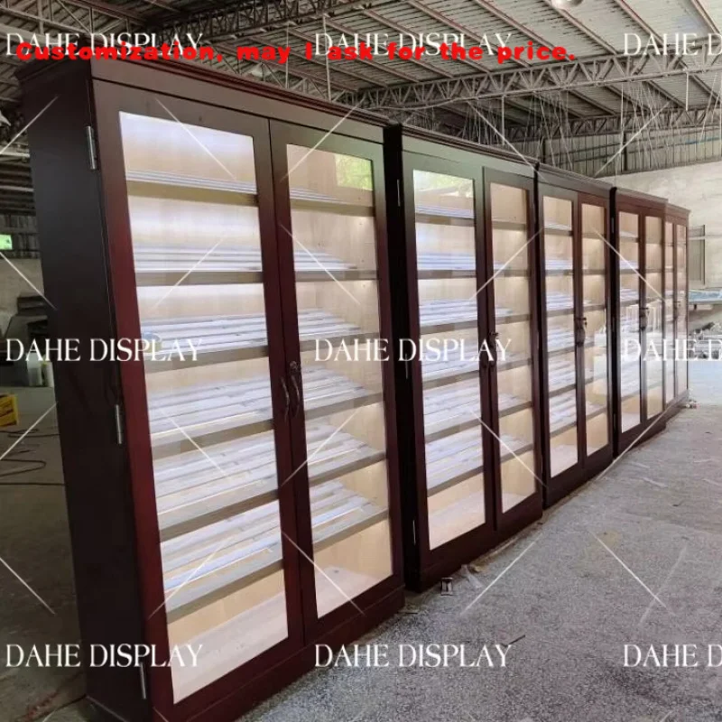 

Пользовательский. Испанская деревянная стеклянная витрина для дымового магазина, витрина для хьюмидоров, шкаф для хьюмидоров, двухдверная витрина для сигарной комнаты, мебель для сигарного бара