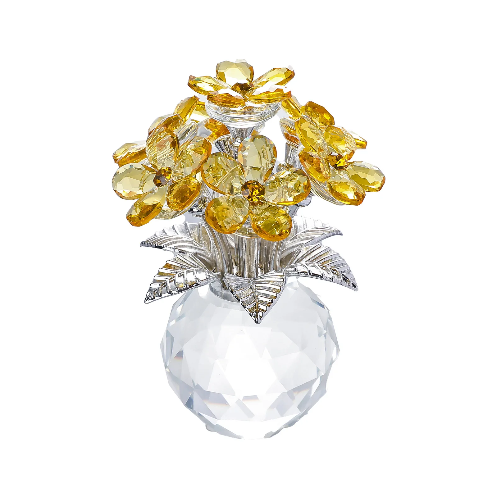 Crystal Forget Me Not Flower Figurine Gift for Women Handmade Flower Bouquet with Metal Stem Glass Collectible Decoration