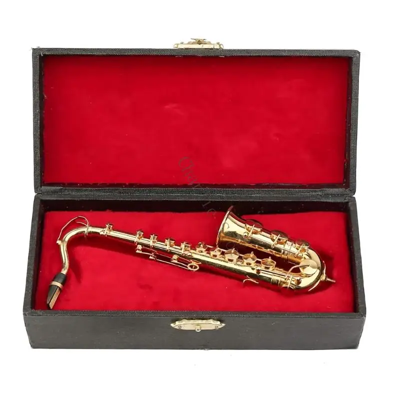 Miniatur Tenors Saksofon Model Dengan Stand dan Case Gold Saxophone Model Musik Dekorasi Alat Musik Yang Bertahan W91C