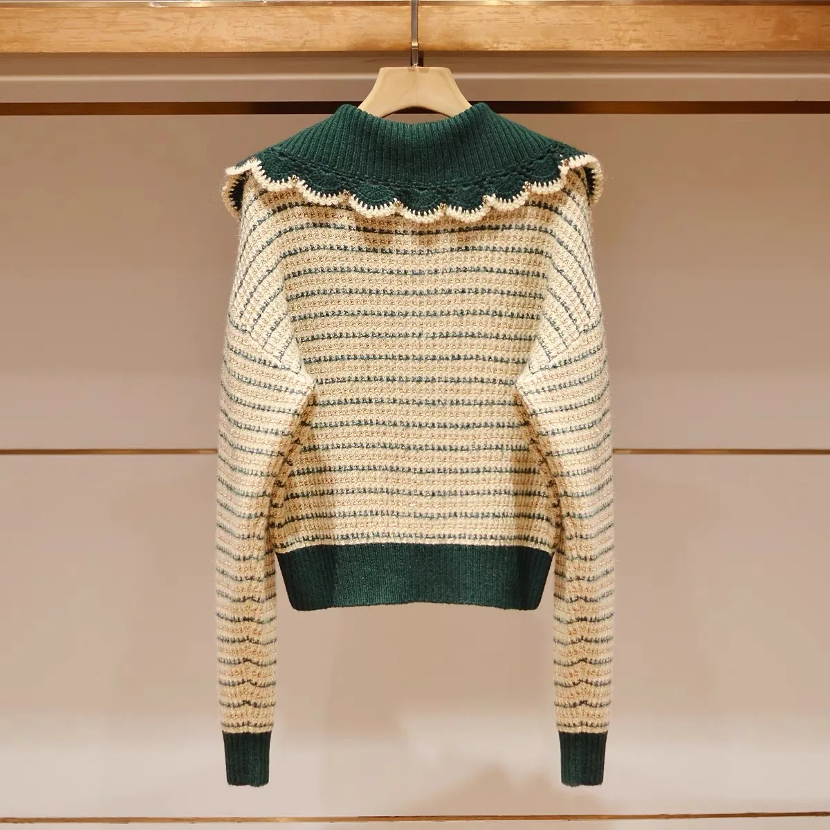 Vintage Elegant Bowtie Striped Sweater Pullover Women Autumn Winter Long Sleeve Single-breasted Stylish Fashion Chic Jumpers Top