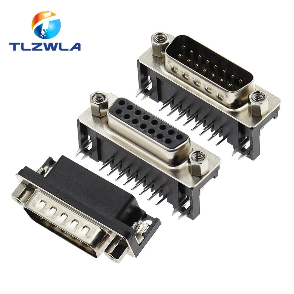 10Pcs Sample Black Male/Female DB15 DR15 D-Sub Right Angle Double Row Pins PCB Mount VGA Port Connector Socket With Screw Nuts - view 2