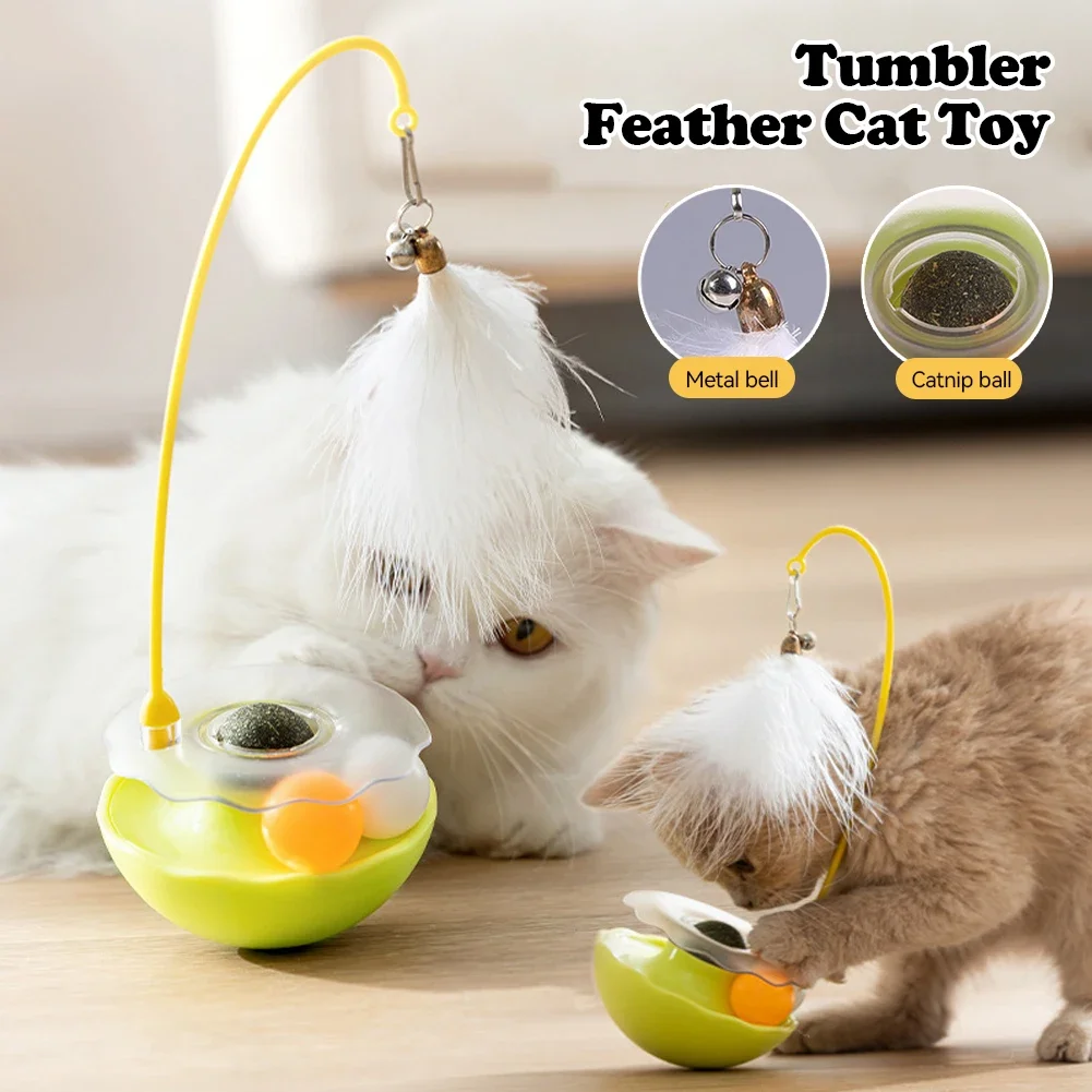 1Pc Cat Tumbler Toy with Ball Feather Catnip Cat Interactive Feather Toys Pet Bumbler Funny Toy Kitten Toys