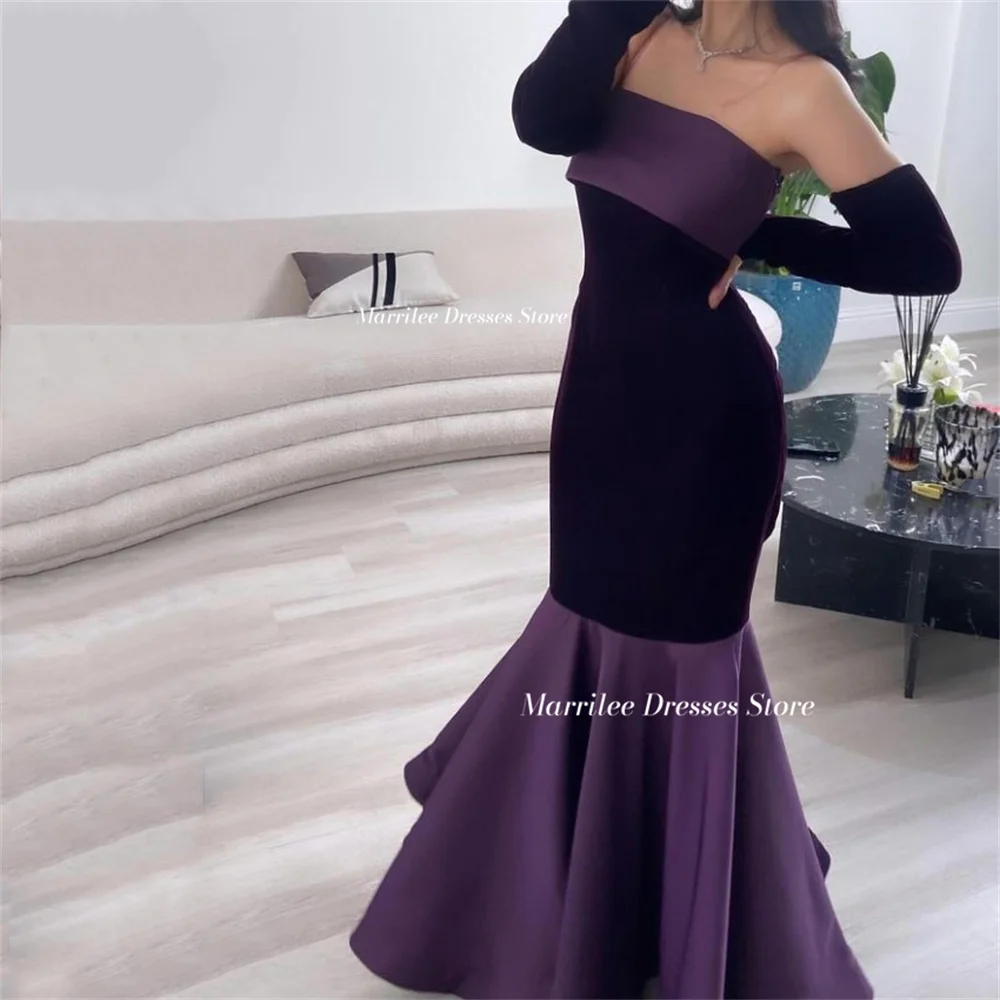 Marrilee Charming Purple And Black Mermaid Evening Dresses Ankle Length Strapless Elegant Saudi Arabian Woman فساتين Prom Gowns