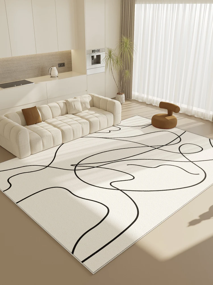 

Простой ковер, однотонное украшение, ковер для спальни, гостиной, пушистые мягкие ковры, домашние современные эстетические коврики, полосатый бежевый ковер