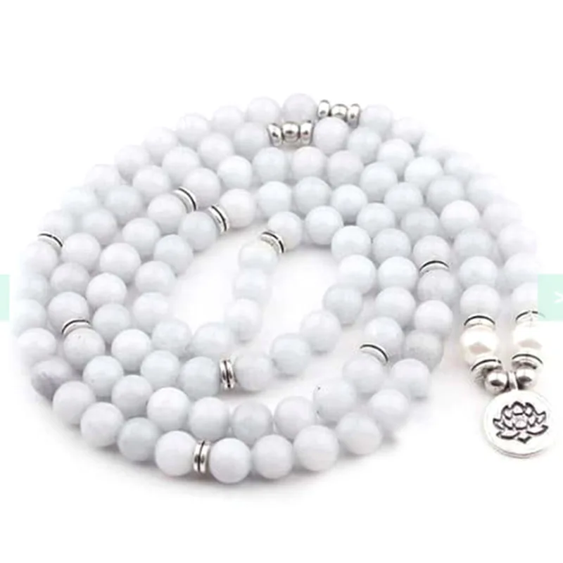 

Matte White Black Yoga Bracelet For Men And Women Long Chain Lotus Flower Pendant Stretch Bead Bracelet Jewelry Gift