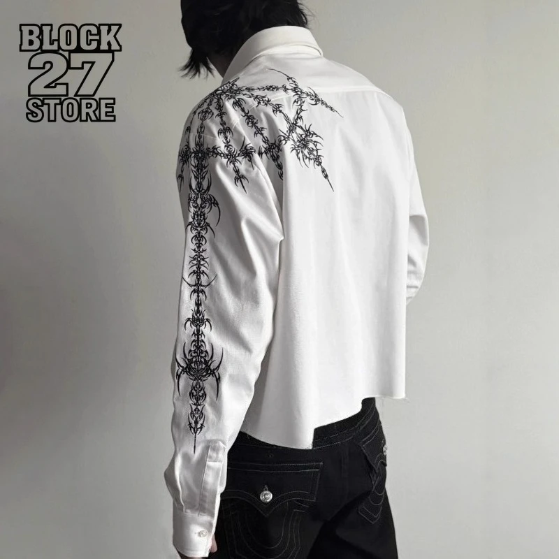 

Mens Shirt Harajuku Y2K New Heavy Embroidery Long Sleeve Shirt Streetwear Loose Fit Casual Fashion Vintage High Street Style Top