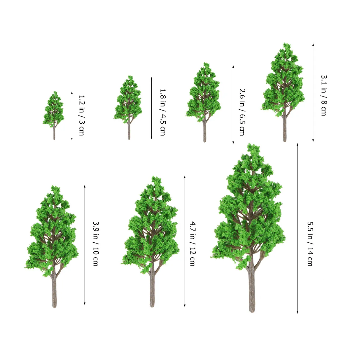 7pcs Realistic Plastic Poplar Tree Models for Micro Landscape DIY Decor, 3–14cm Graduated Heights, Fine Crafted
