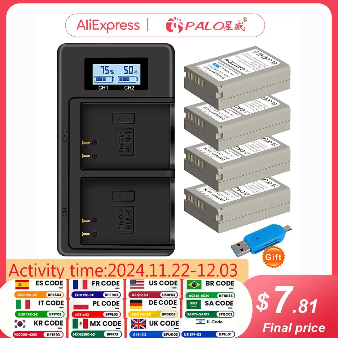 2280mAh BLN-1 BLN 1 PS-BLN1 Battery + Dual USB Charger for Olympus OM-D E-M1, Olympus Pen F, OM-D E-M5, PEN E-P5, OM-D, HLD-6