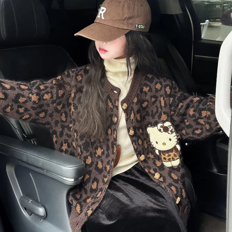 

Kawaii Hello Kitty Sanrio Children Cute Cartoon Comfortable Warm Cardigan Student Knitted Coat Sweater Christmas Gifts for Kids