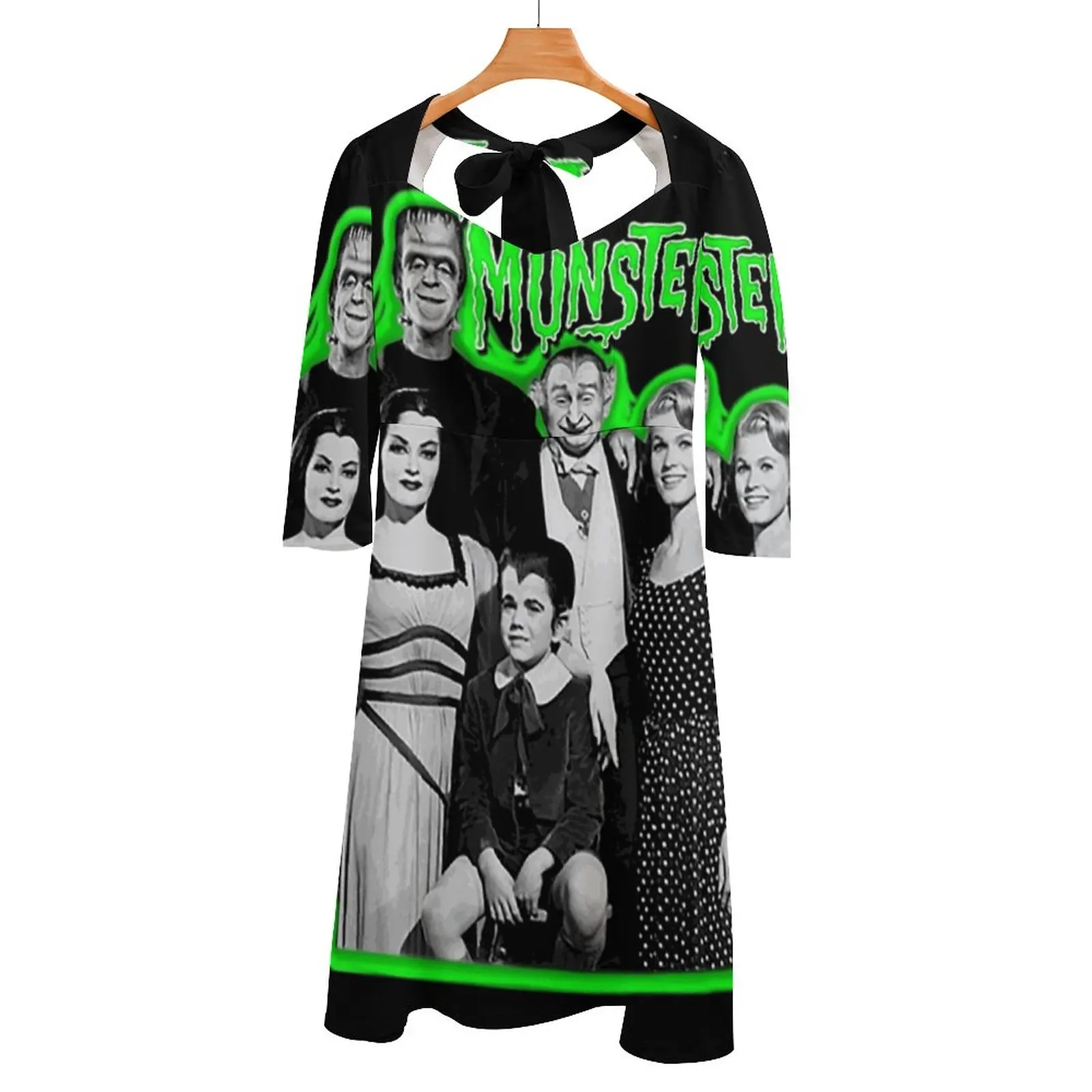 

Munsters 50Th Anniversary Family Portrait Square Neck Dress Back Lacing Backless Dress Elegant Beach Party Dress Korean