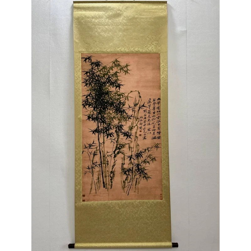 Antique Distressed Famous Celebrities Calligraphy and Painting Qing Zheng Banqiao Bamboo and Rock Middle Hall Painting Study Cal