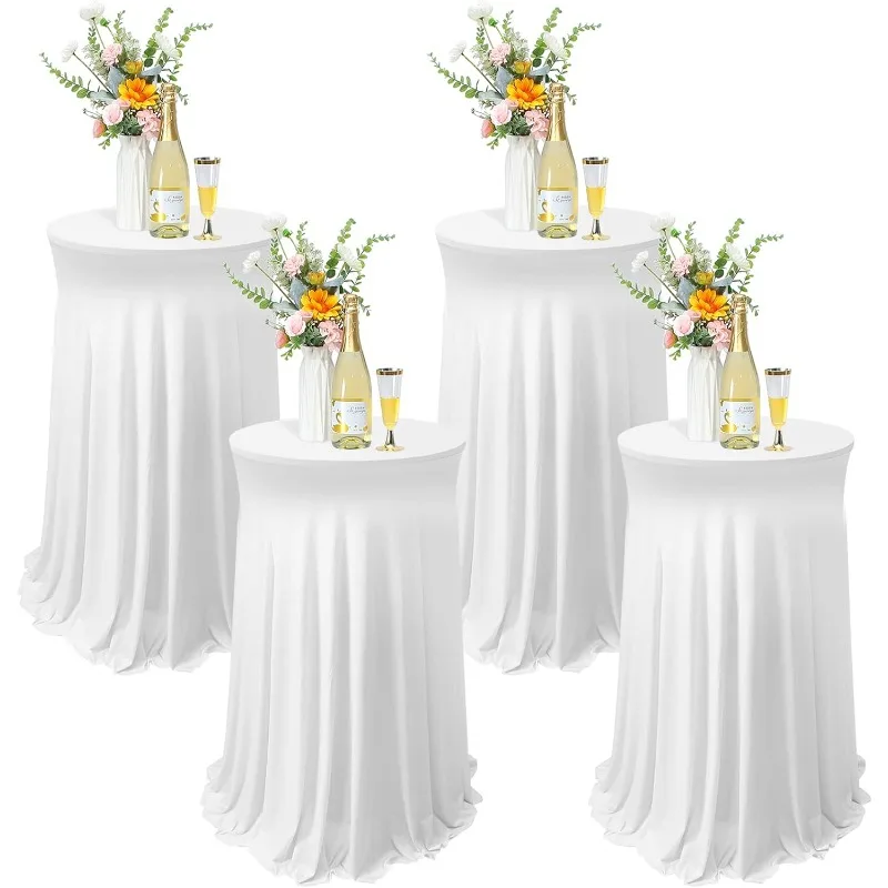 

4 Packs Round Spandex Cocktail Tablecloths with Skirt 32 x 43 Inch Cocktail Round Table Cover Spandex Stretch Square