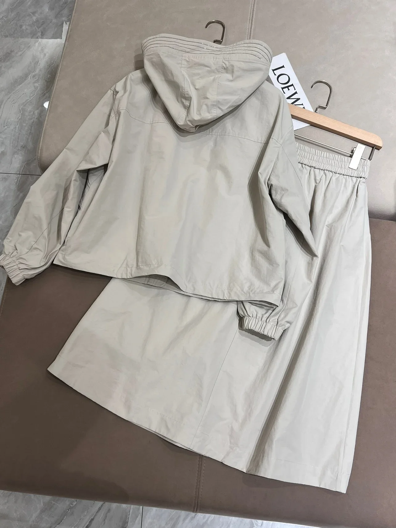 Women's Set 2024 New Autumn Spring Loose Casual Hooded Trench or Elastic Waist Long Skirt