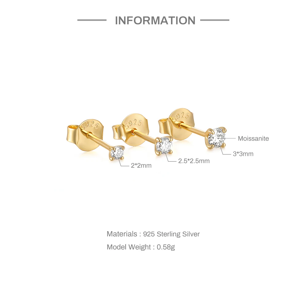 CANNER 3pcs/set Bling Moissanite Diamond Earring For Women 925 Sterling Silver Stud Earrings Ear Bone Earlobe Piercing Jewerly
