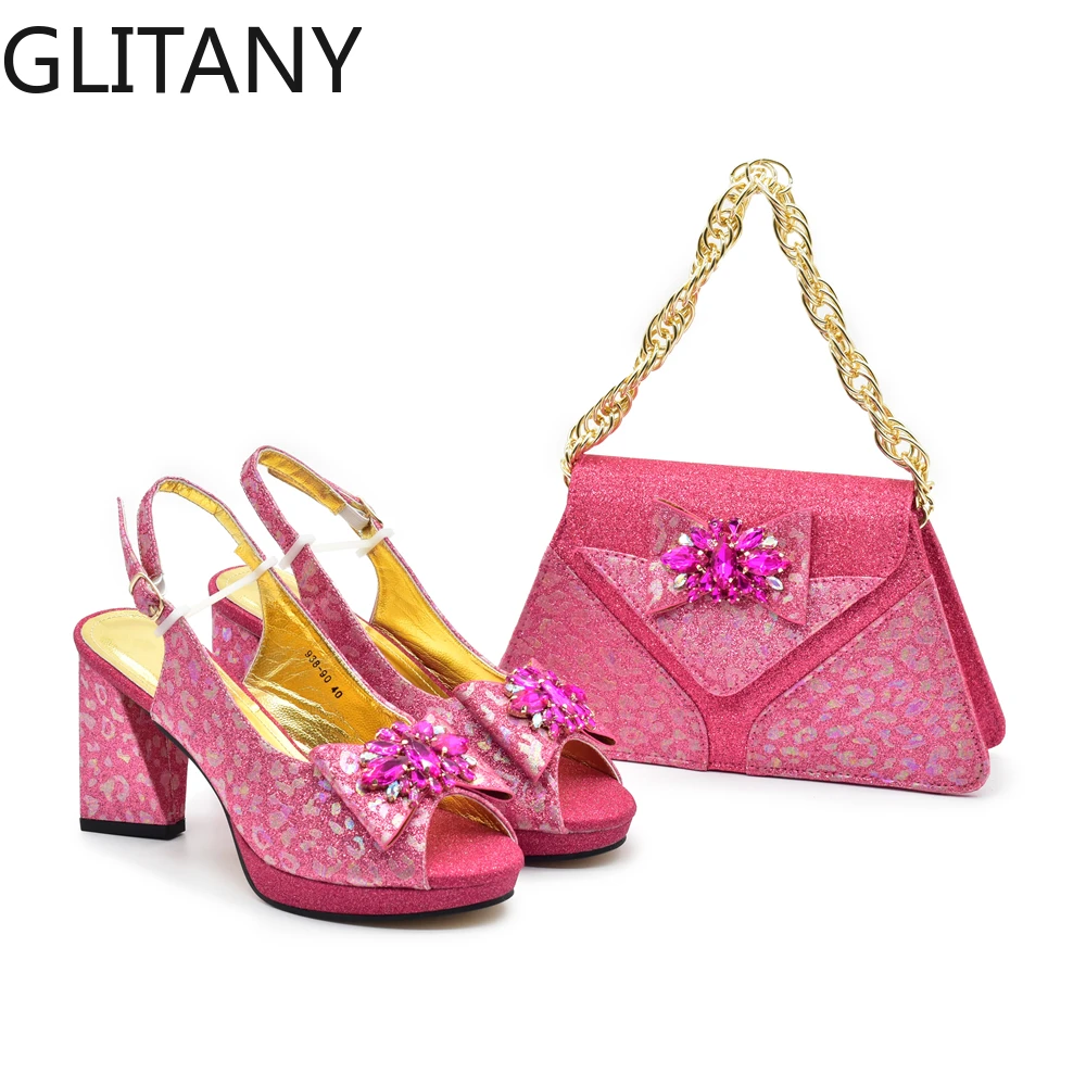 

Nigerian Shoe and Bag Set for Women Italy Women Shoes and Bags To Match Set Italy Lady Elegant Rhinestone Women Party Pumps