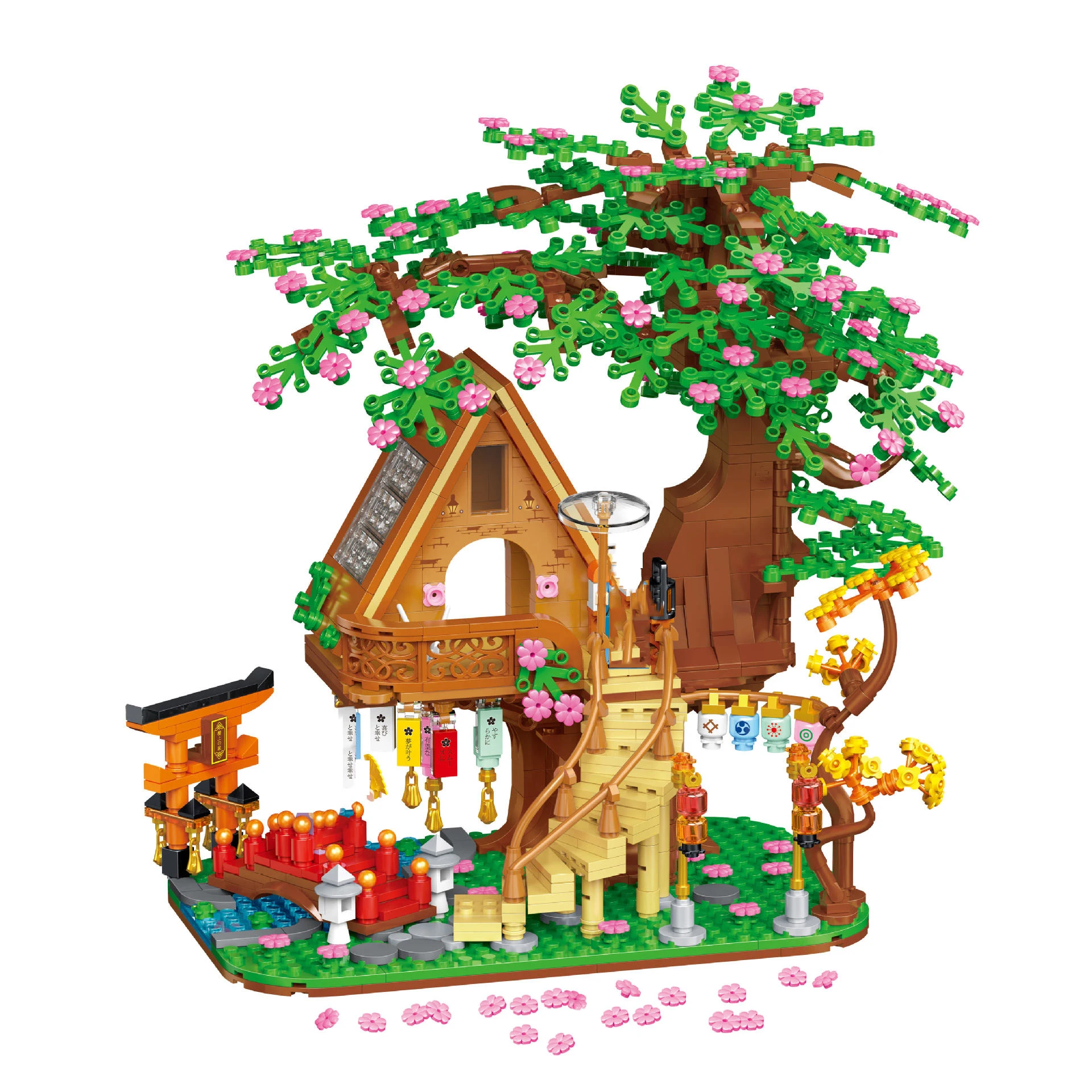 Creative Sakura TREEHOUSE Mini Block Cherry Blossom Four Seasons Tree House Figures Building Brick Assemble Toys For Gifts