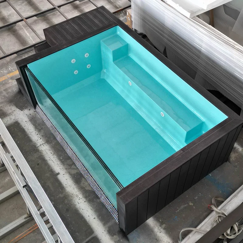 Home Luxury Small Jacuzzi Swimming Pool Bathtub Soaking Pool Wood Outdoor Fiberglass Floor Mini Swimming Pool