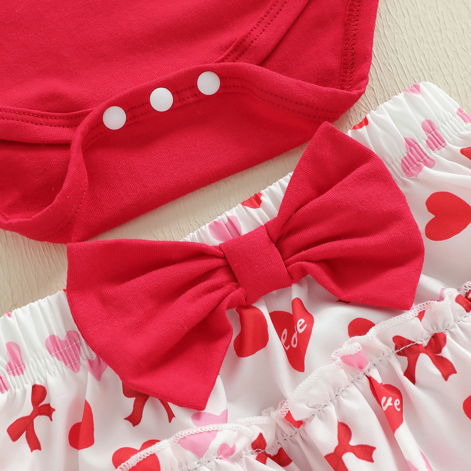 

Valentine's Day Baby Girls 4 Piece Outfits Long Sleeve Round Neck Letter Embroidery Jumpsuit Skirt Leg Warmers with Headband Set