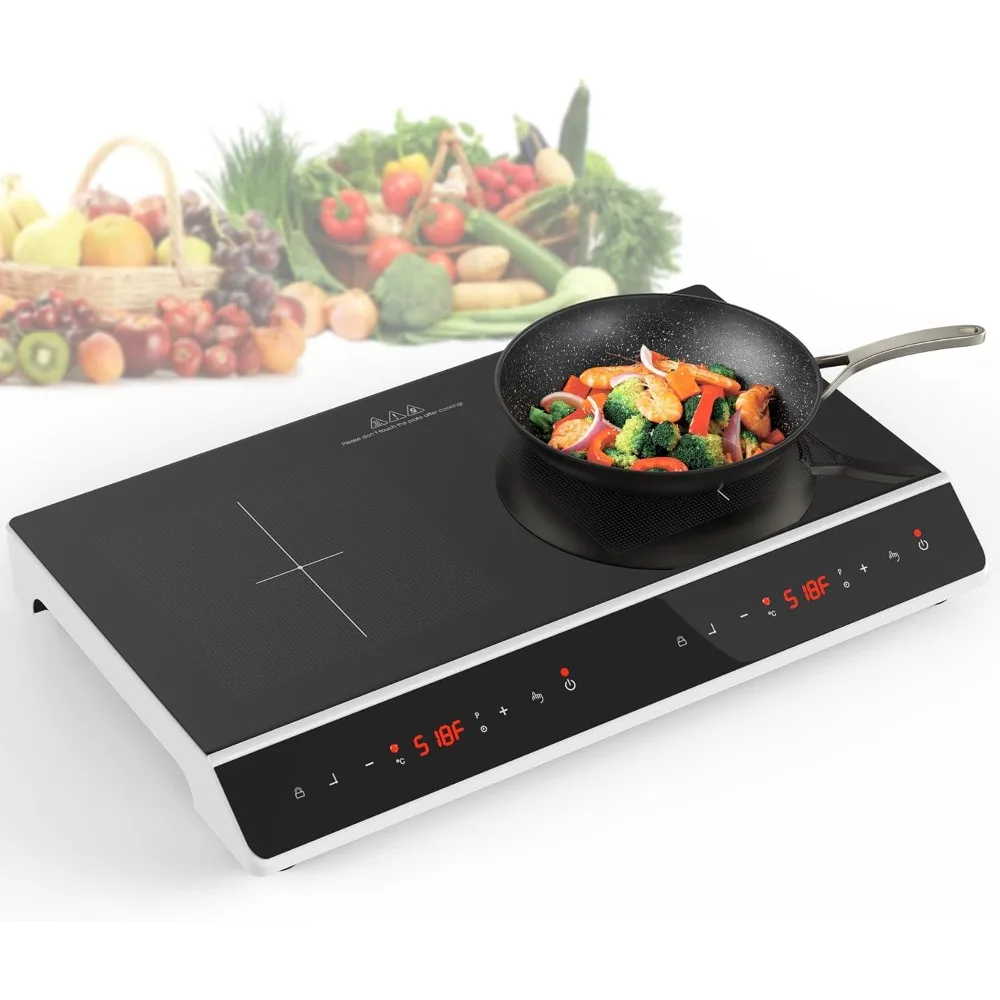 \Double Induction Cooktop, 24 Inch 4000W Induction Cooktop, 10 Levels Settings, Child Safety Lock & Timer, Electric Cooktop