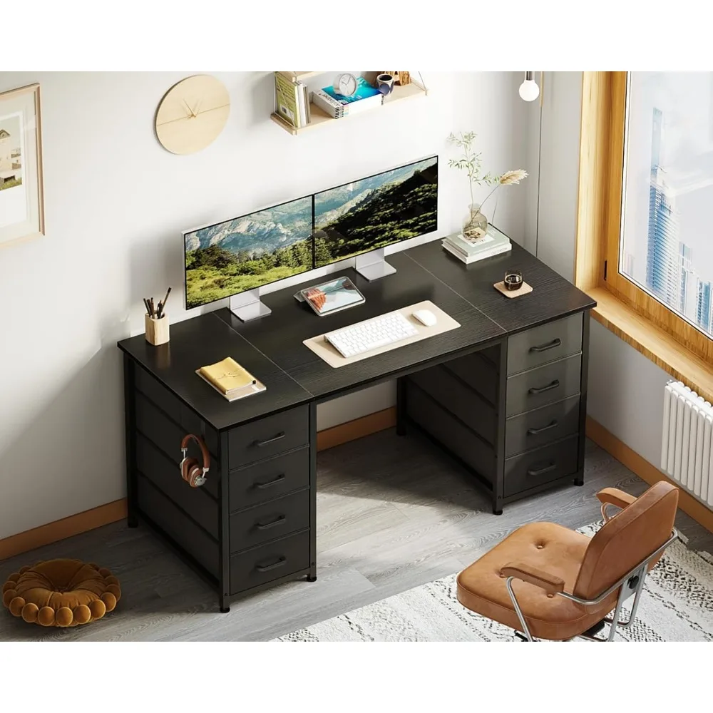 48 Inch Computer Desk with 8 Fabric Drawers, Modern Office Desk with Large Storage for Home Office, Study, Gaming