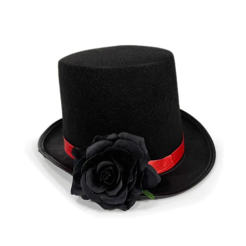 Halloween Party Red Rose Hat Stage Performance Black Rose Top Hat Flower Magic Hat Cosplay Accessory Anime Accessory - view 5
