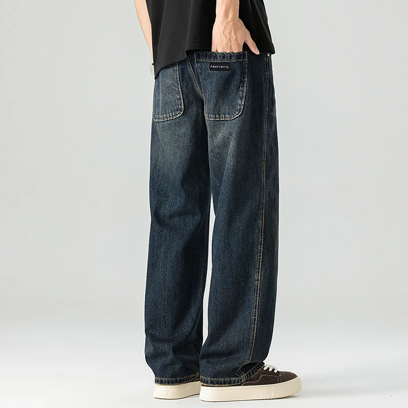 Rechte jeans Casual heren herfst nieuwe effen kleur losse broek Comfortabele vintage wijde pijpen denim broek Mannelijke kleding