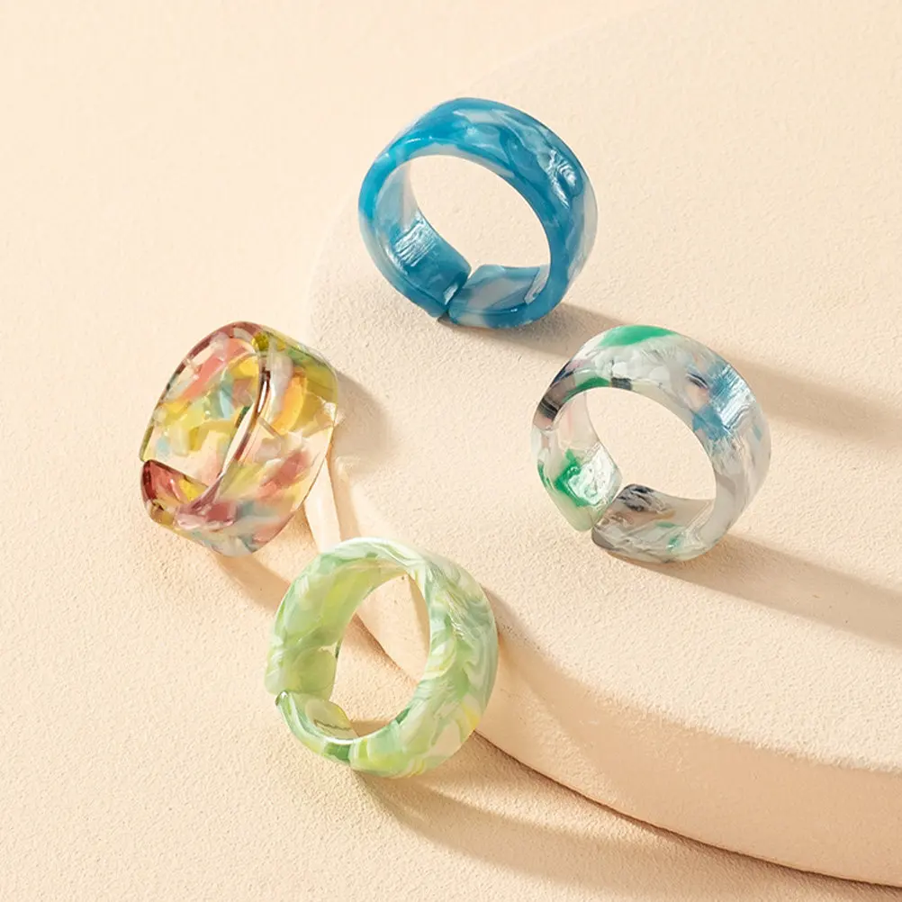 

4Pcs Resin Finger Rings Simple Creative Fashion Unisex Decorative Chic Jewelry Gift Birthday Gift Finger Ring Resin Ring