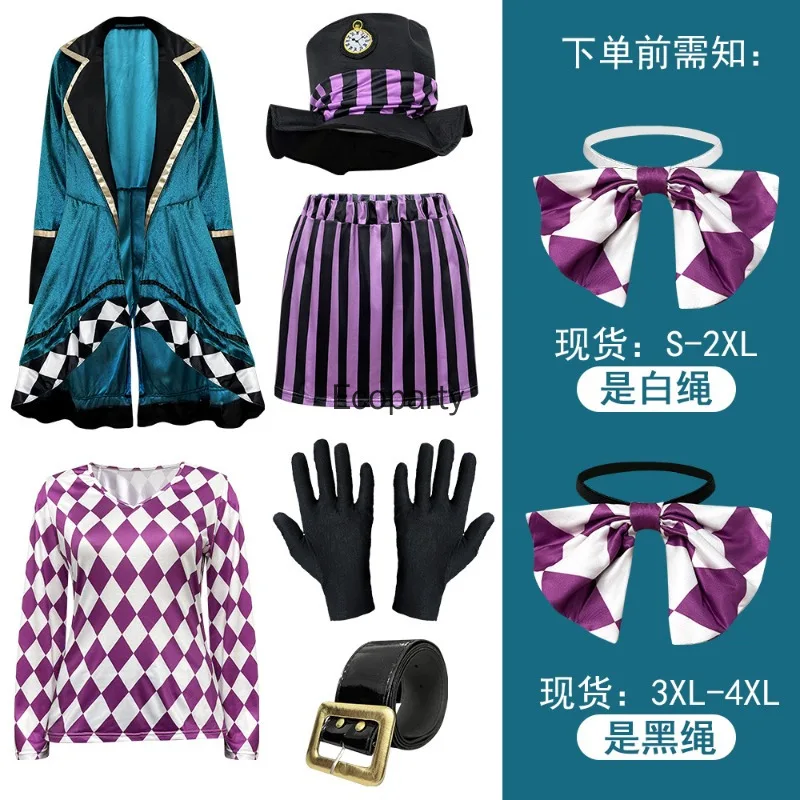 Nuevo Disfraz de Sombrerero Loco de Halloween para Mujer, Conjunto de 7 Piezas, Traje de Esmoquin para Espectáculo de Magia, Disfraces para Adultos para Fiestas de Carnaval y Purim