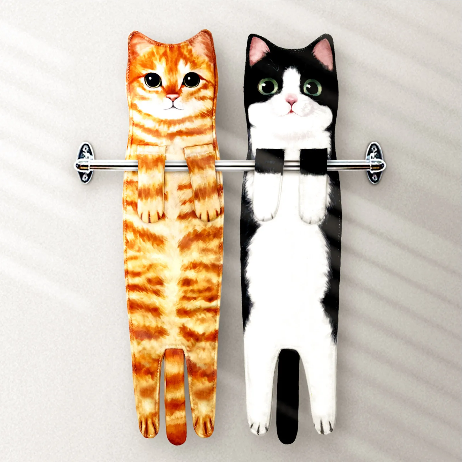 Funny Cat Hand Towels Kitchen Bathroom Hand Towel Quick Dry Soft Absorbent Microfiber Cat Shape Wipe Hands Towel For Cat Lovers