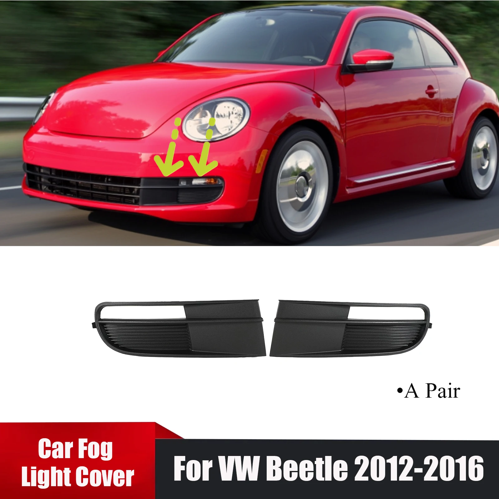 

For Volkswagen Beetle 2012-2016 2PCS Fog Light Cover Lamp Trim Matte Black Exterior Accessories OE Part 5C5853666C9B9