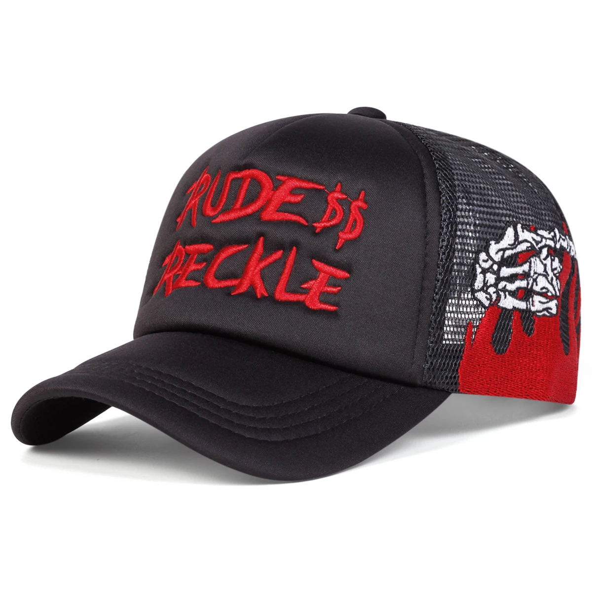 Unisex RUDE RECKLE Letter Embroidery Baseball Net Caps Spring and Summer Outdoor Adjustable Casual Hats Sunscreen Hat ﻿