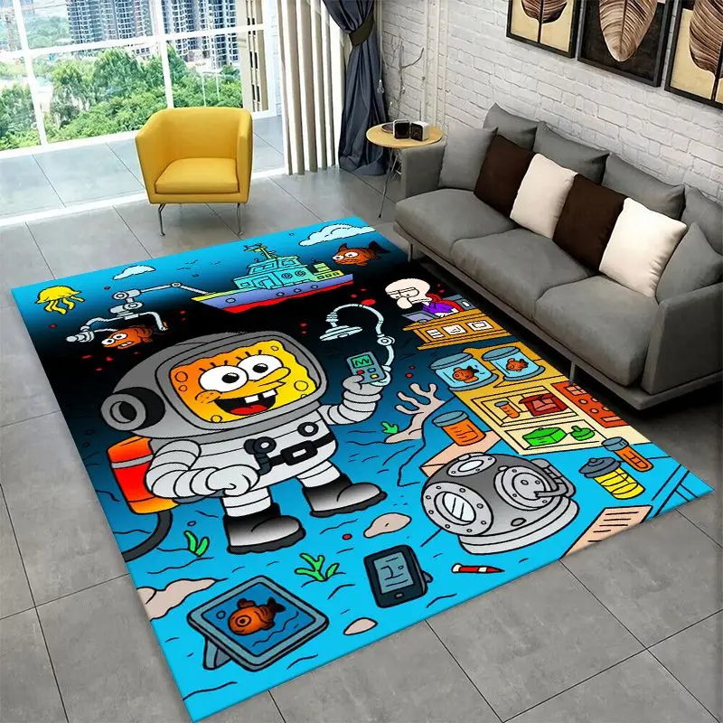 Cute S-SpongeBob Cartoon Non-Slip Area Rug for Living Room,Bedroom,Playroom,Soft Carpet Floor Mat Home Decor Rug  Room Gift
