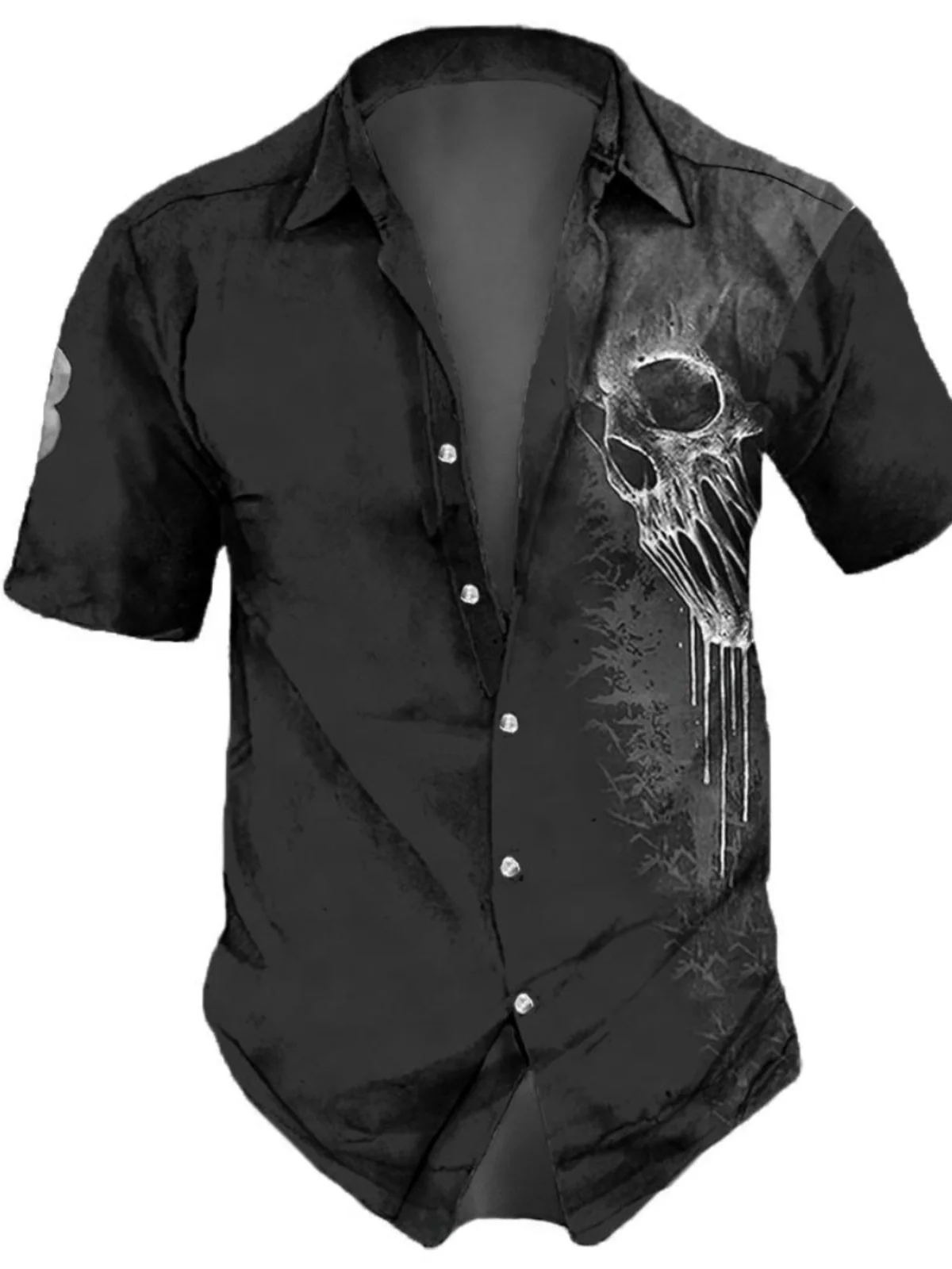 

3D Digital Print ort Sve irt Turn-down Collar Faionable Youthful Pure Color Autumn Wear for Middle-aged Men