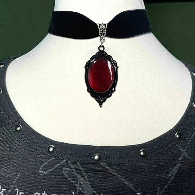 Gothic Vintage Embossed Charm Choker For Women Fashion Black Velvet Necklace Mystery Pagan Witch Jewelry Girl Gift - Detail 1