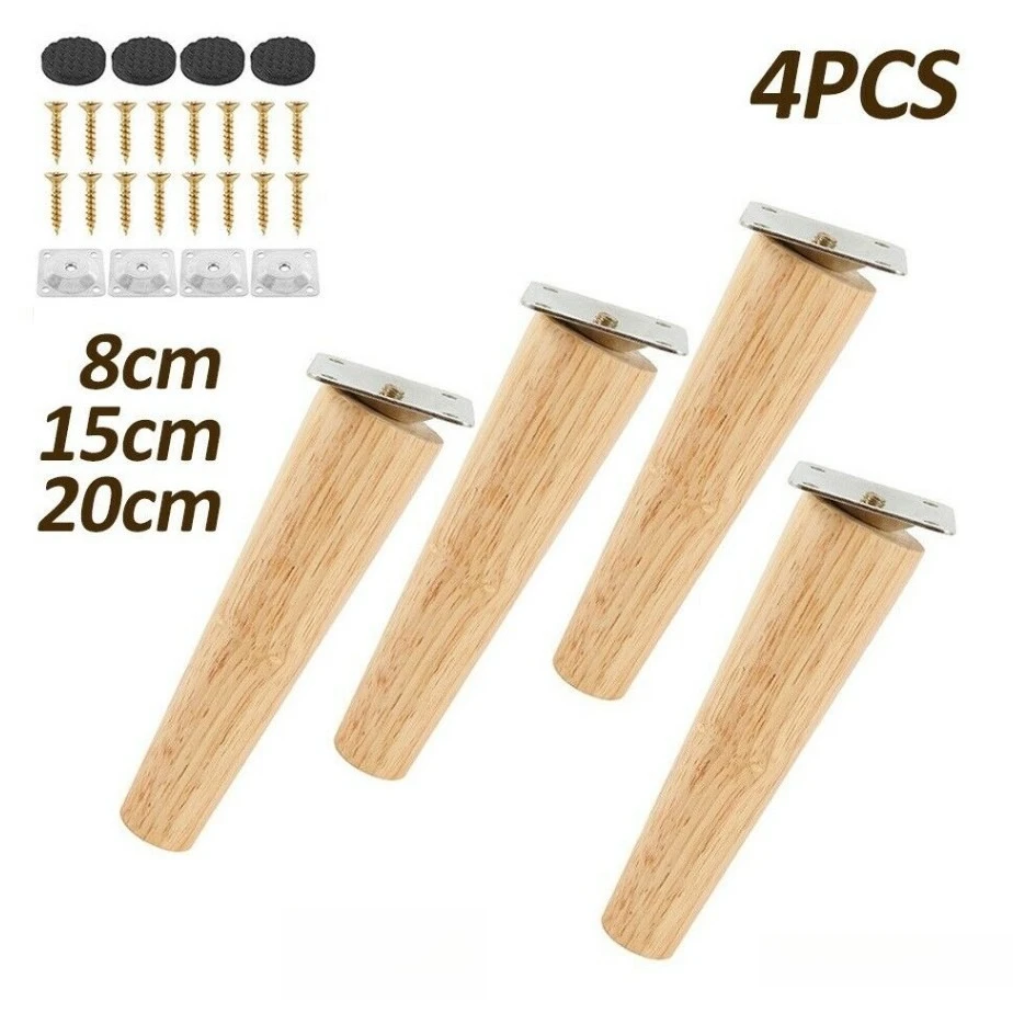 4 pièces pieds ronds en bois massif, pieds de table basse, pieds de canapé, table, support d'armoire TV, pieds stables, capuchons de pieds de chaise, inclinés/droites