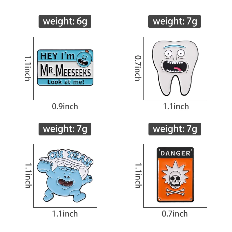 Danger Skeleton Warning Signs Enamel Pin Hey I'M Mr.Meeseeks Look At Me Crazy Anime Brooch Lapel Badges Jewelry Fans Gift