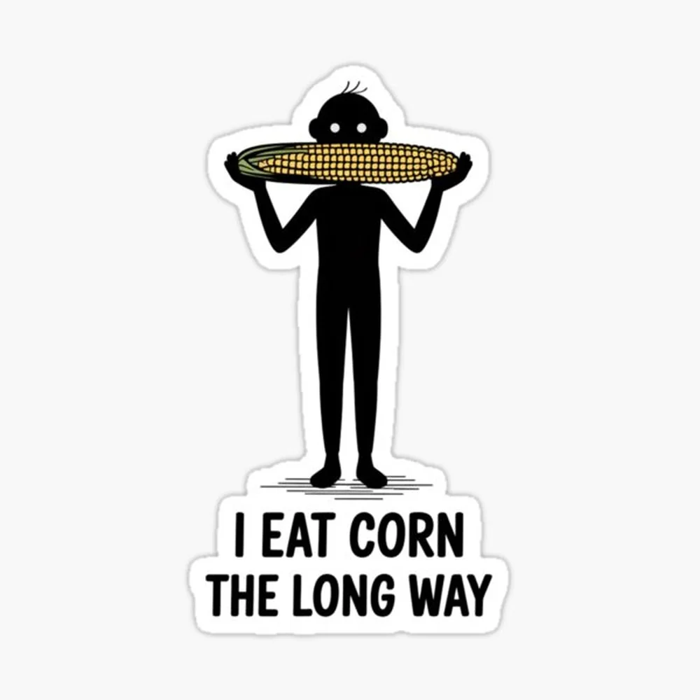I Eat Corn The Long Way Minimalist Sticker for Laptop Decor Bedroom Car Cute Cartoon Art Fashionable Public Suitcase