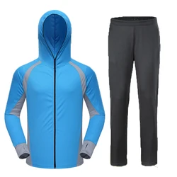 TRVLWEGO Summer Men Hooded Shirt Fishing Clothing Sets Breathable UPF 50+ UV Protection Outdoor Sportswear Quick Dry Suit Pants