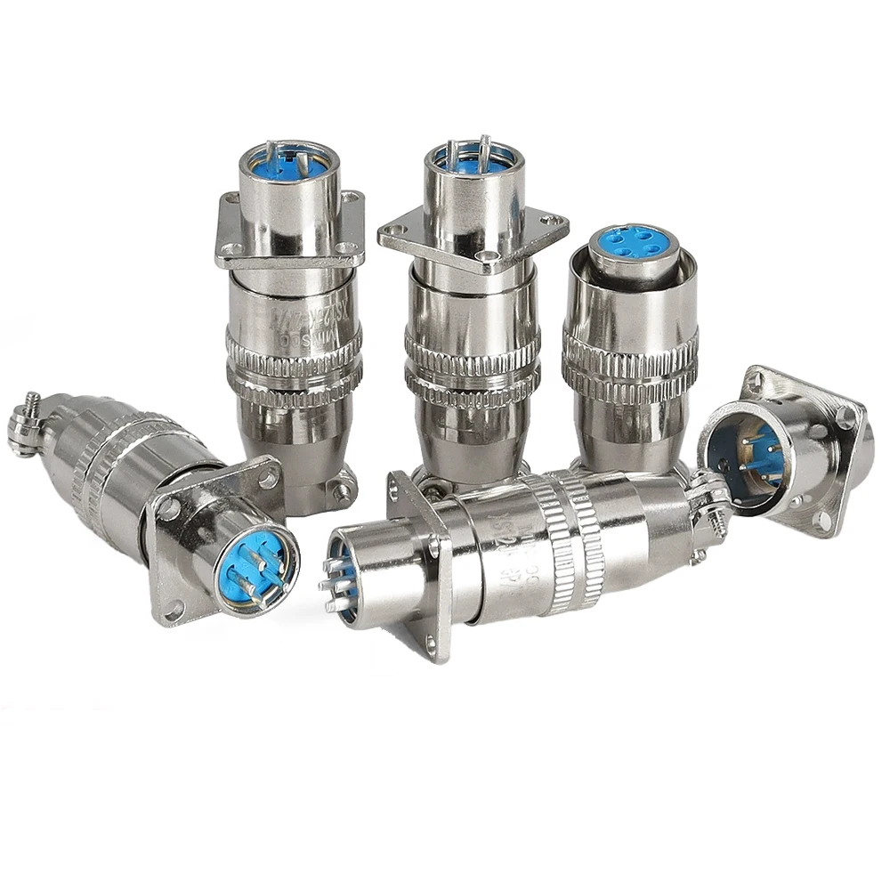 1 Set XS12 Square Flange Aviation Plug Socket 12mm Various Pin Configurations Aviation Connectors for Electrical Wiring