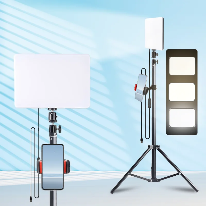 

Профессиональный портативный штатив 3-в-1, 160 см, регулируемая светодиодная панель 10 дюймов (теплый/белый/холодный), и крепление для смартфона