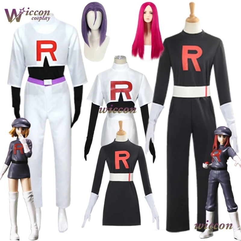 Disfraz de Team @ Rocket negro/con uniforme 2025 Jessie Musashi James Kojirou, disfraz de Cosplay, juego de rol de Halloween para fiesta