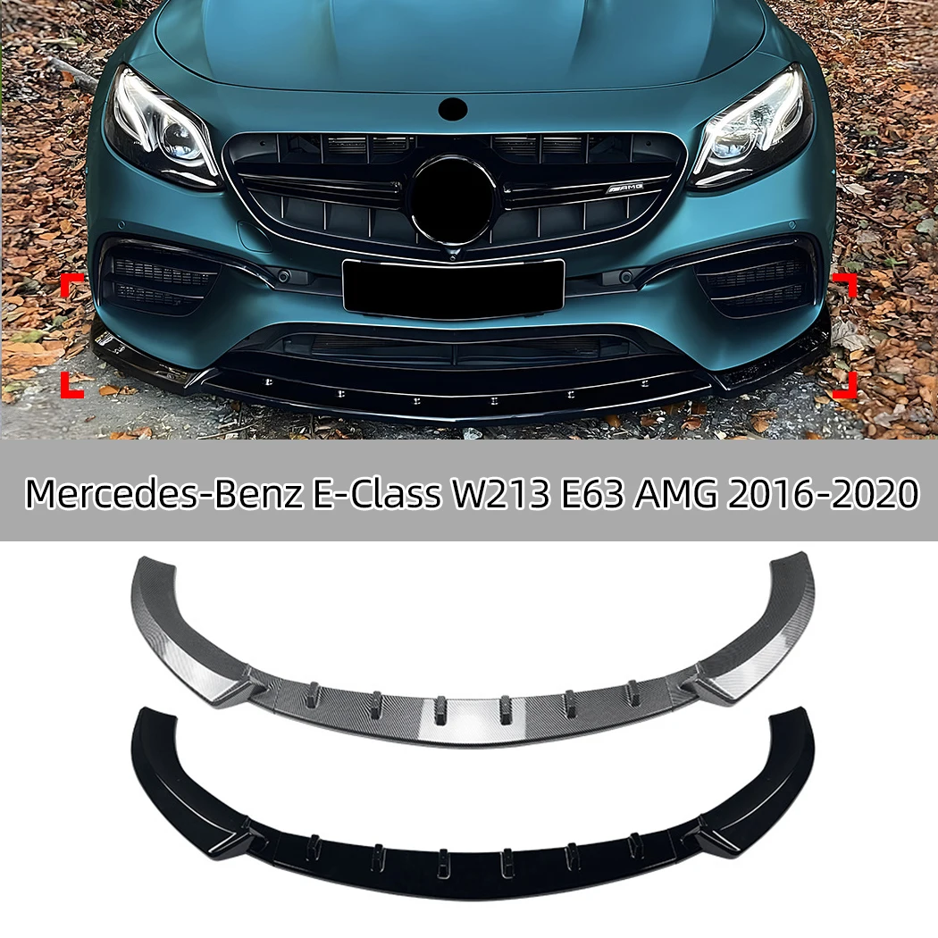 For Mercedes Benz E-Class W213 E63 AMG 2016-2020 Black Carbon Car Front Bumper Lip Splitter Diffuser Body Kit Spoiler Trim