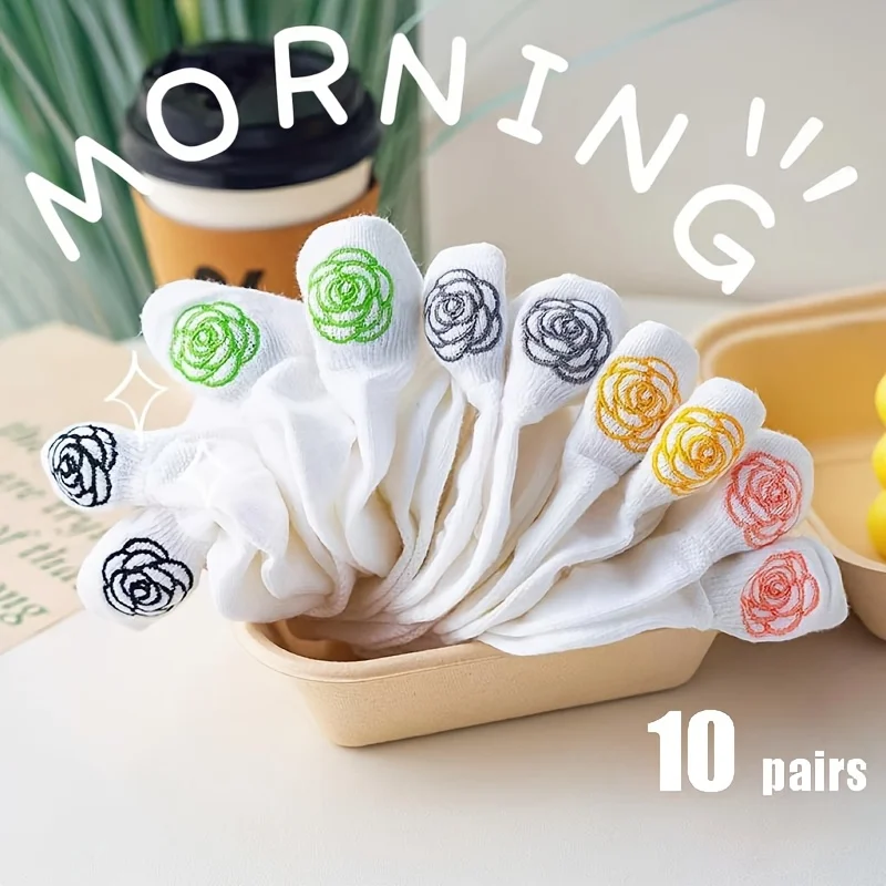 

10-Pair Unisex Floral & Animal Socks - Embroidered Ankle Socks for Spring/Summer, Cute & Comfortable