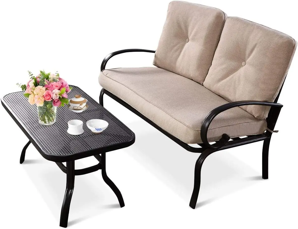 

Комплект садовой мебели из 2 предметов: кофейный столик и мягкие кресла для патио, набор для отдыха на открытом воздухе