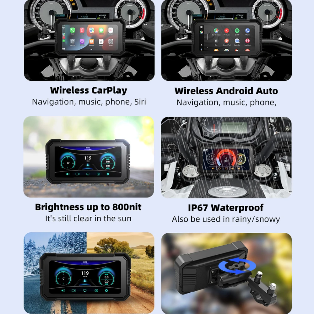 EKIY 6,25 "portátil GPS motocicleta navegación tablero Digital inalámbrico CarPlay Moto Android Auto pantalla Monitor TPMS