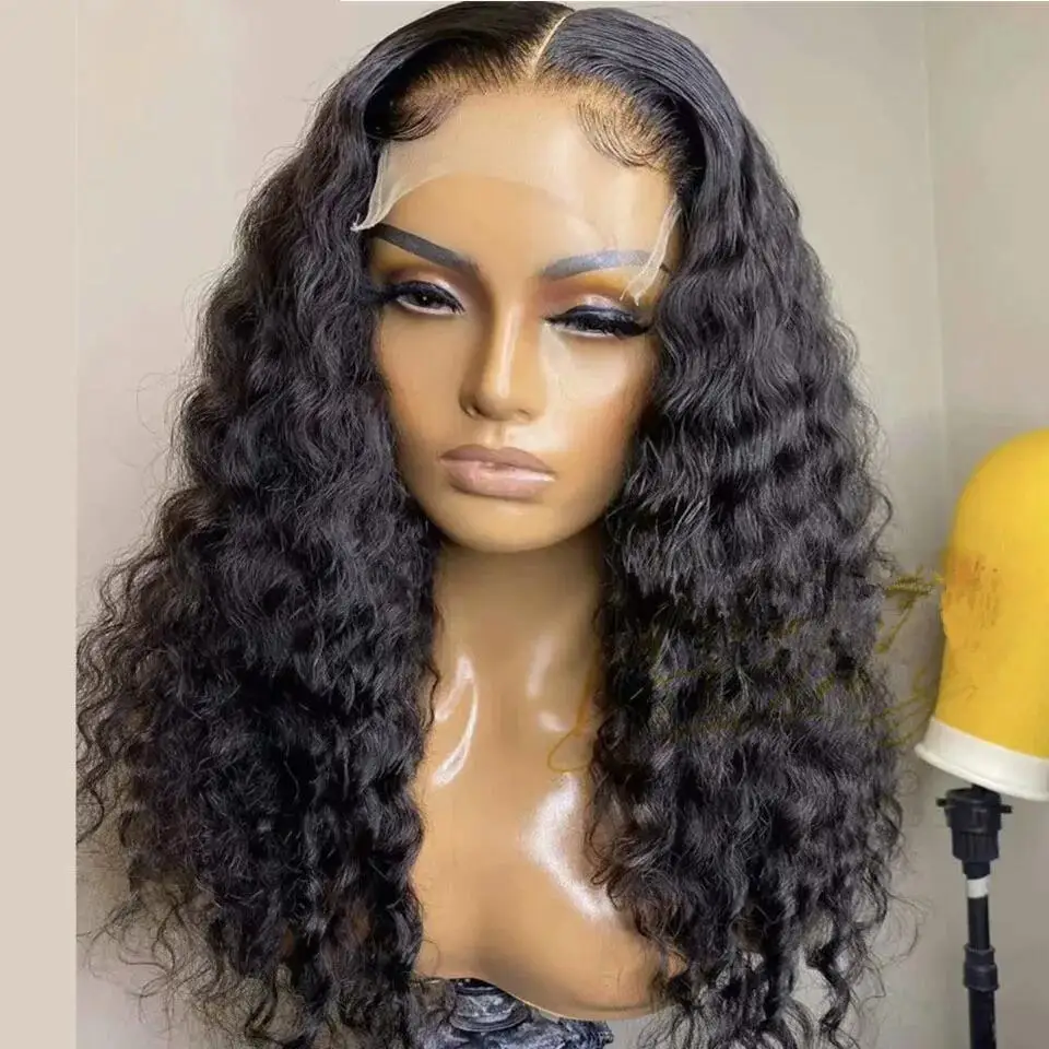 Perruque Lace Front Wig sans colle bouclée crépue pour femme, cheveux de bébé, densité 180, noir naturel, doux, long, degré de chaleur, préplumé, 03/3