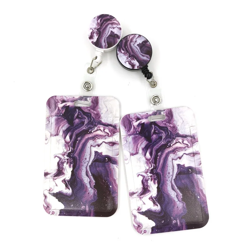 Purple Cool Waves Marble pattern Card Cover Clip Lanyard Retractable Student Nurse Badge Reel ID Card Badge Holder accessories